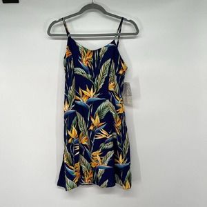 Navy Tropical Print Mini Dress with Spaghetti Straps